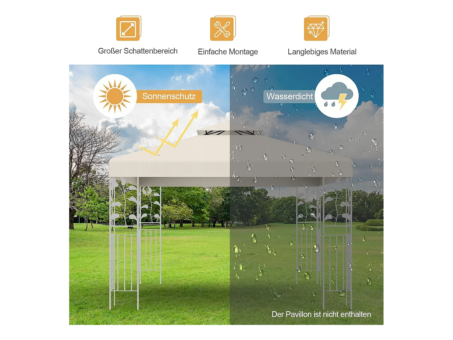 3 x 3 m reservedak voor paviljoen, dubbel dak, paviljoendak, paviljoenafdekking (beige)ZB32740