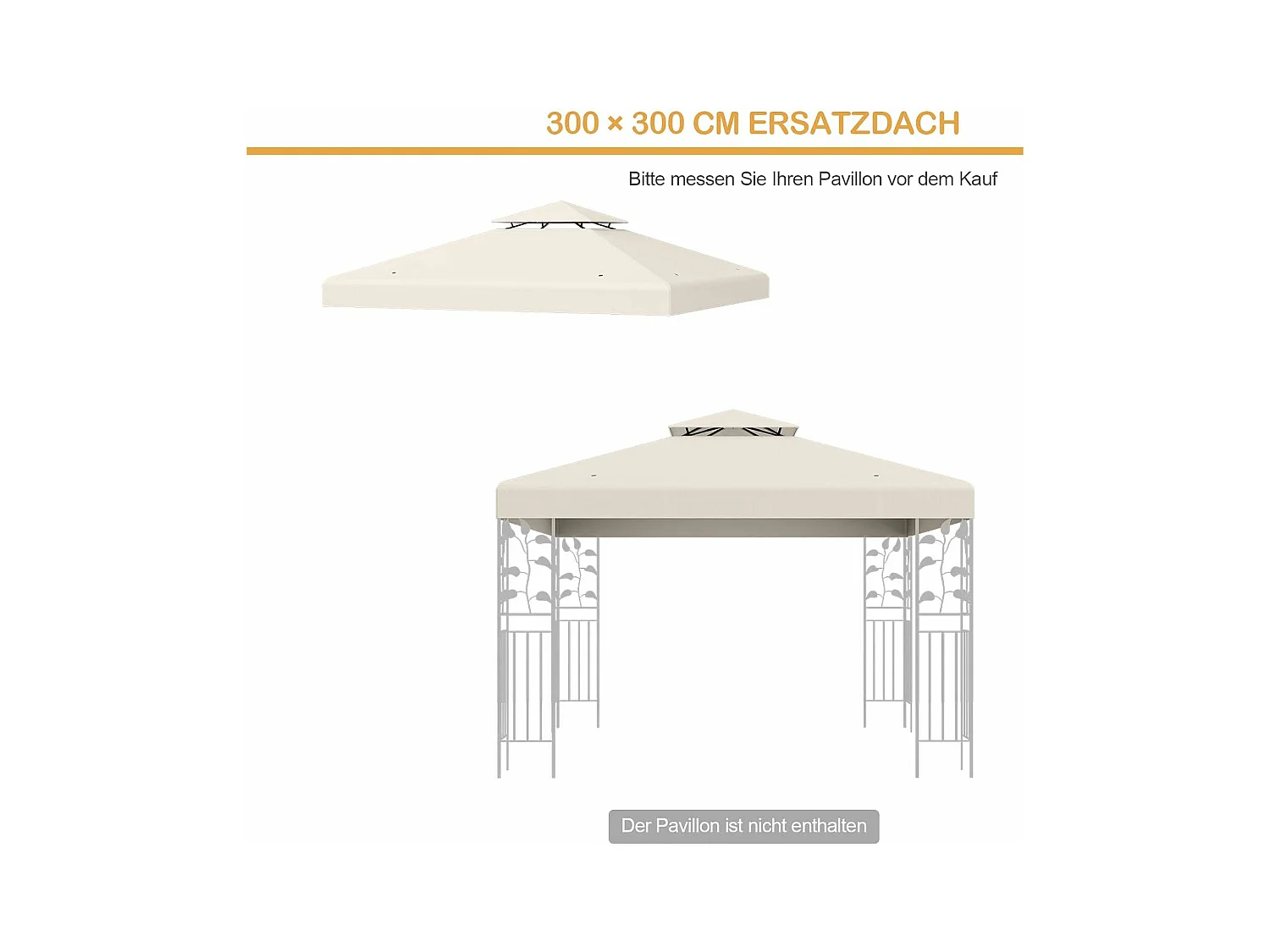 3 x 3 m reservedak voor paviljoen, dubbel dak, paviljoendak, paviljoenafdekking (beige)ZB32740