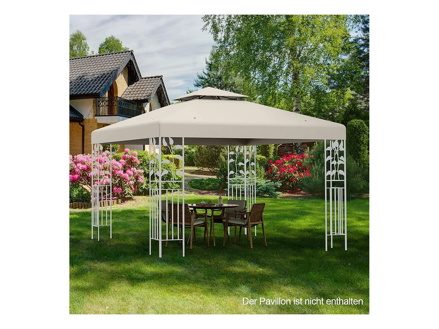 3 x 3 m reservedak voor paviljoen, dubbel dak, paviljoendak, paviljoenafdekking (beige)ZB32740