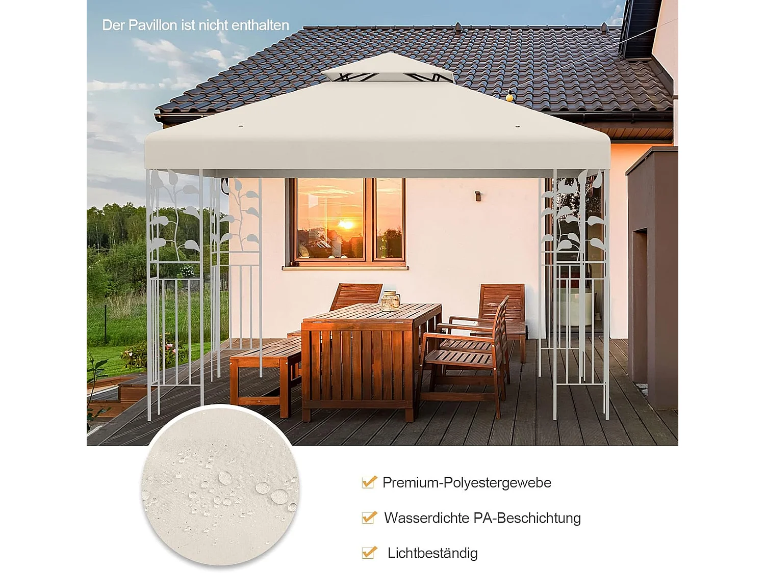 3 x 3 m reservedak voor paviljoen, dubbel dak, paviljoendak, paviljoenafdekking (beige)ZB32740