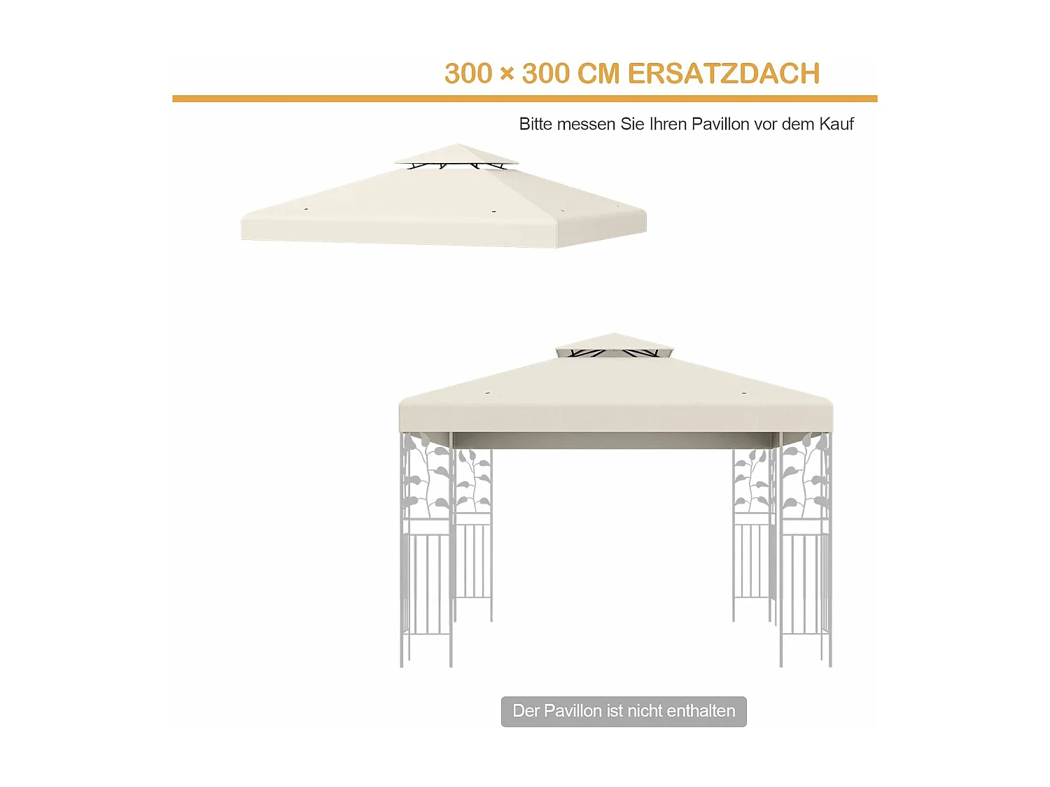 3 x 3 m reservedak voor paviljoen, dubbel dak, paviljoendak, paviljoenafdekking (beige)ZB32740