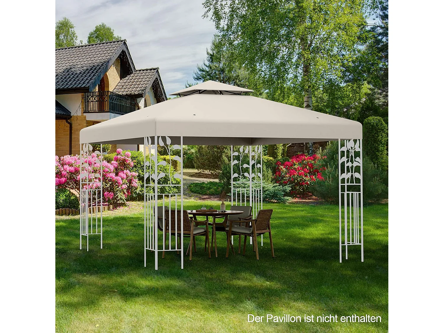 3 x 3 m reservedak voor paviljoen, dubbel dak, paviljoendak, paviljoenafdekking (beige)ZB32740