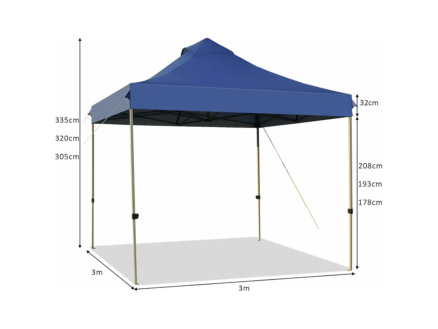3 x 3 m paviljoen, vouwpaviljoen, winterbestendig, uv-bescherming 50+, in hoogte verstelbaar tuinpaviljoen,voor tuin, bruiloft, feest,AB92870