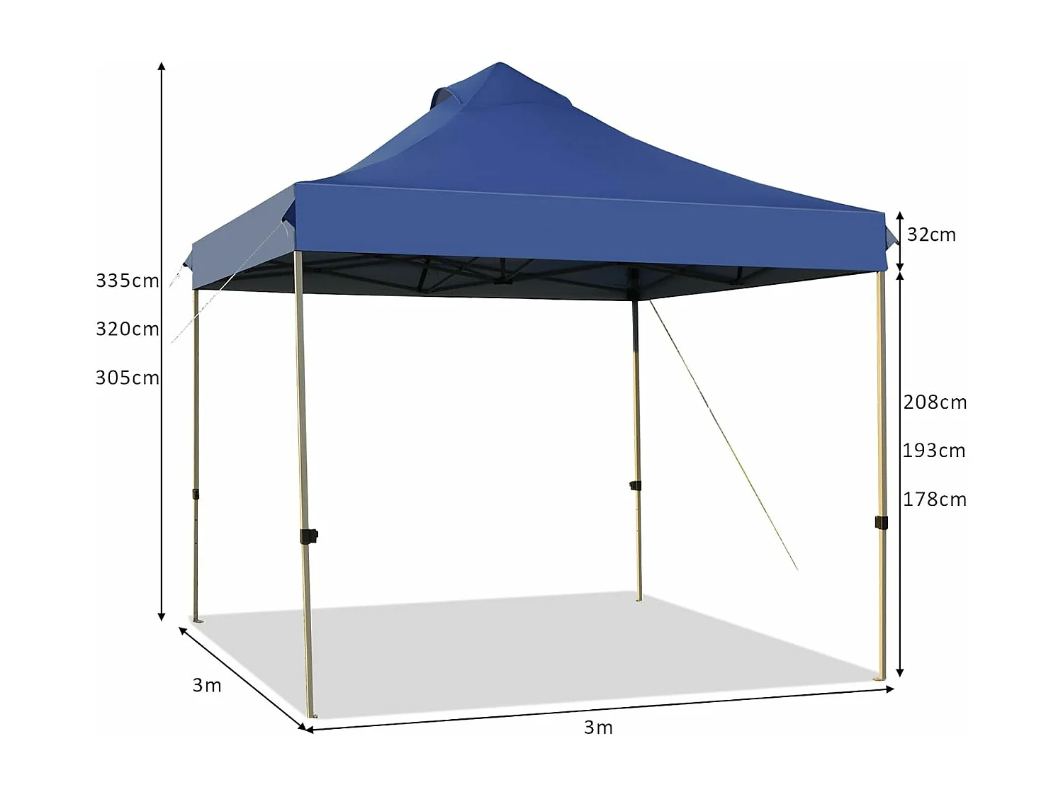 3 x 3 m paviljoen, vouwpaviljoen, winterbestendig, uv-bescherming 50+, in hoogte verstelbaar tuinpaviljoen,voor tuin, bruiloft, feest,AB92870