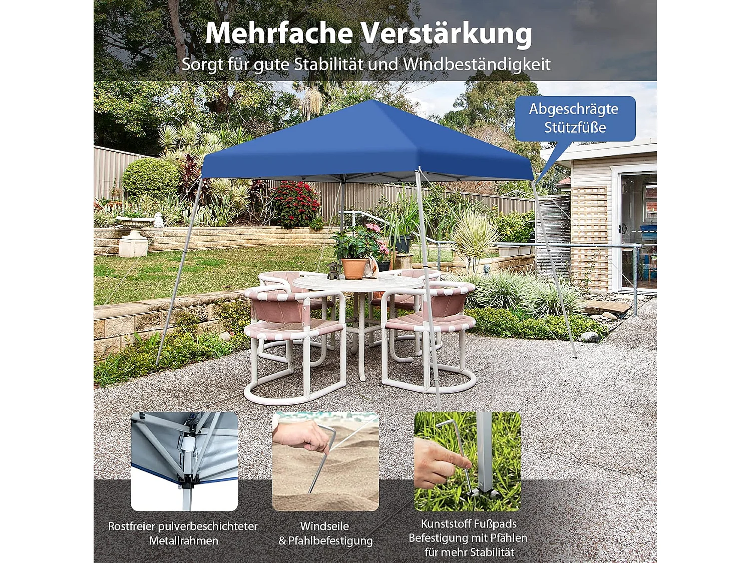 3x3m vouwpaviljoen, pop-up tuinpaviljoen, paviljoen, opvouwbaar, uv-bescherming 50+, verstelbaar op 3 hoogteniveaus, voor strand, camping ZB32060