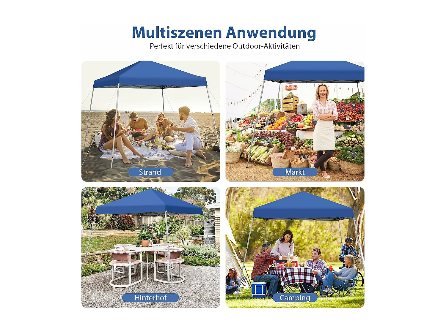 3x3m vouwpaviljoen, pop-up tuinpaviljoen, paviljoen, opvouwbaar, uv-bescherming 50+, verstelbaar op 3 hoogteniveaus, voor strand, camping ZB32060