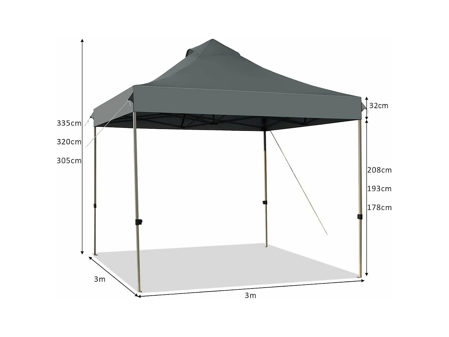 3 x 3 m paviljoen, vouwpaviljoen, winterbestendig, uv-bescherming 50+, in hoogte verstelbaar tuinpaviljoen,voor tuin, bruiloft, feest,AB92870