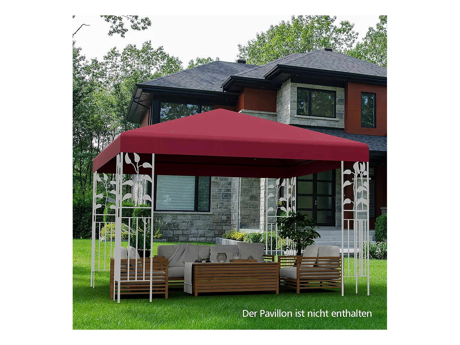 3 x 3 m reservedak voor tuinpaviljoen, paviljoendak, vervangende hoes met afvoergaten en klittenband (wijn)ZB32749