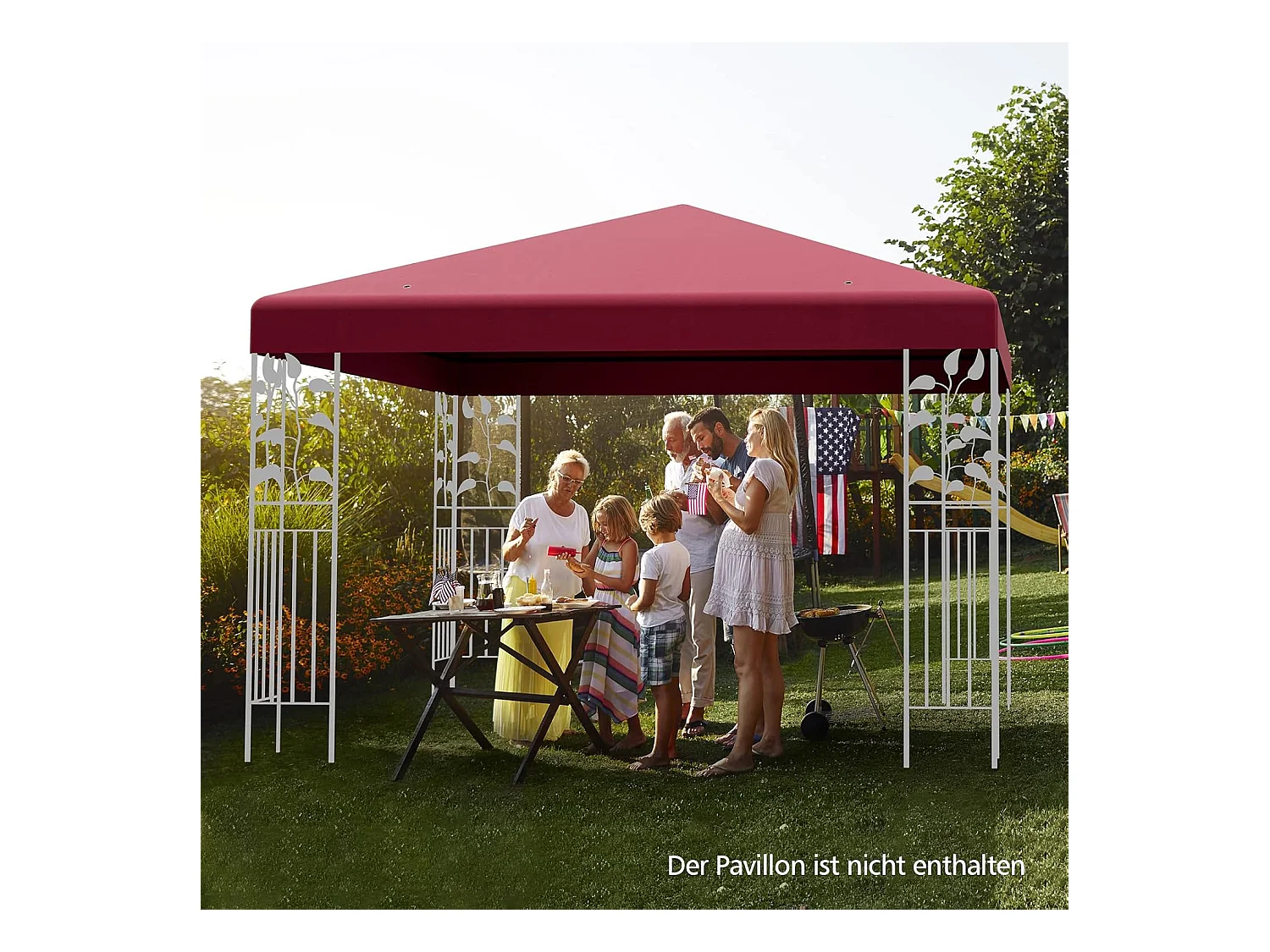 3 x 3 m reservedak voor tuinpaviljoen, paviljoendak, vervangende hoes met afvoergaten en klittenband (wijn)ZB32749