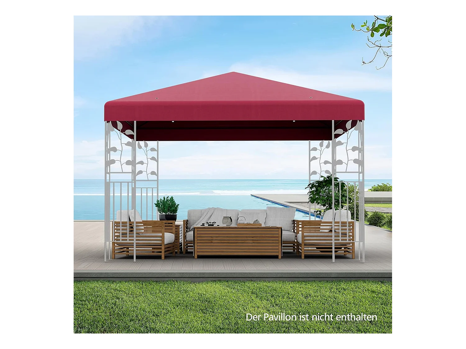 3 x 3 m reservedak voor tuinpaviljoen, paviljoendak, vervangende hoes met afvoergaten en klittenband (wijn)ZB32749