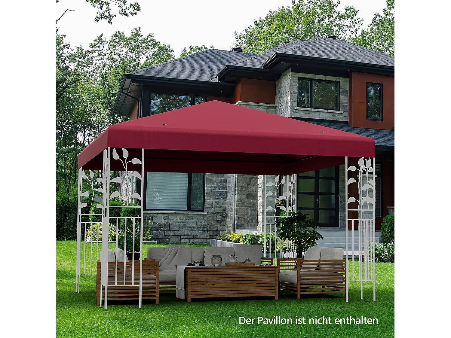 3 x 3 m reservedak voor tuinpaviljoen, paviljoendak, vervangende hoes met afvoergaten en klittenband (wijn)ZB32749