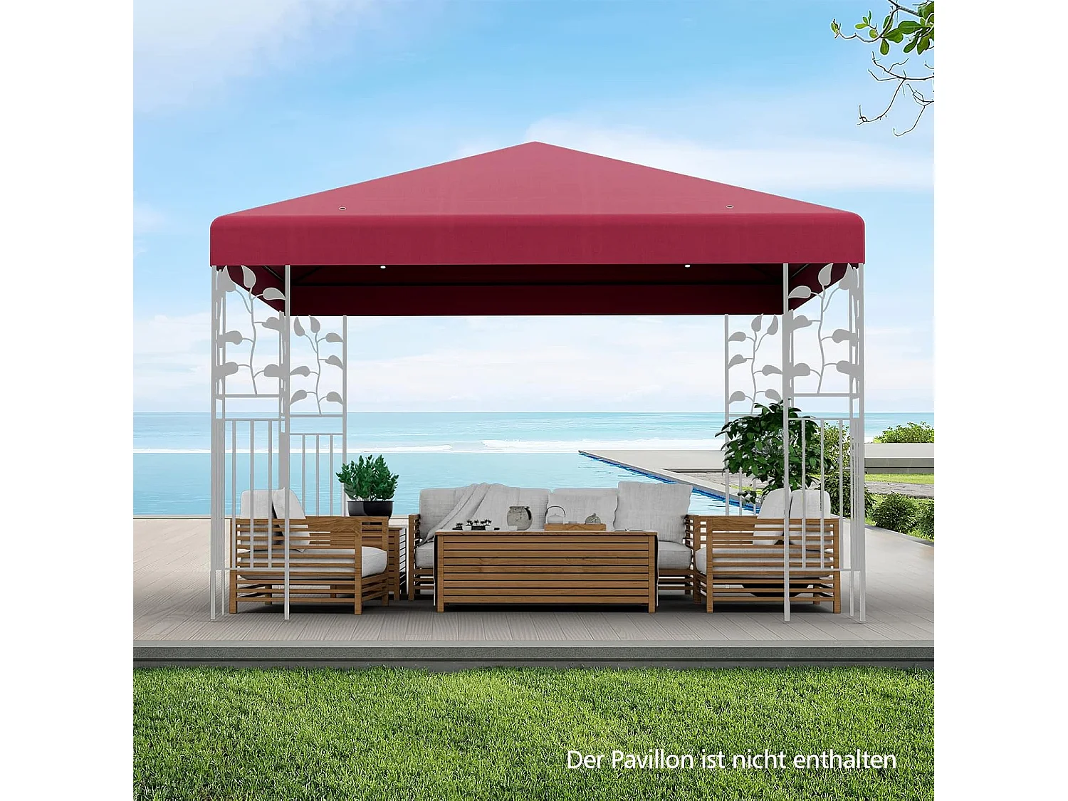 3 x 3 m reservedak voor tuinpaviljoen, paviljoendak, vervangende hoes met afvoergaten en klittenband (wijn)ZB32749