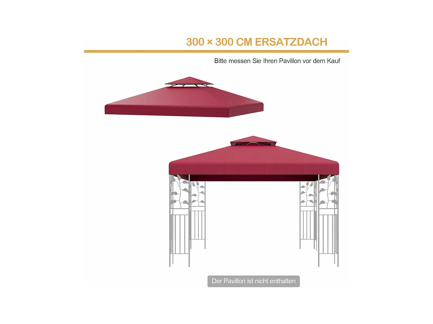 3 x 3 m reservedak voor paviljoen,paviljoendak, vervangende hoes met afvoergaten en klittenbandsluitingen, paviljoenafdekking ZB32740