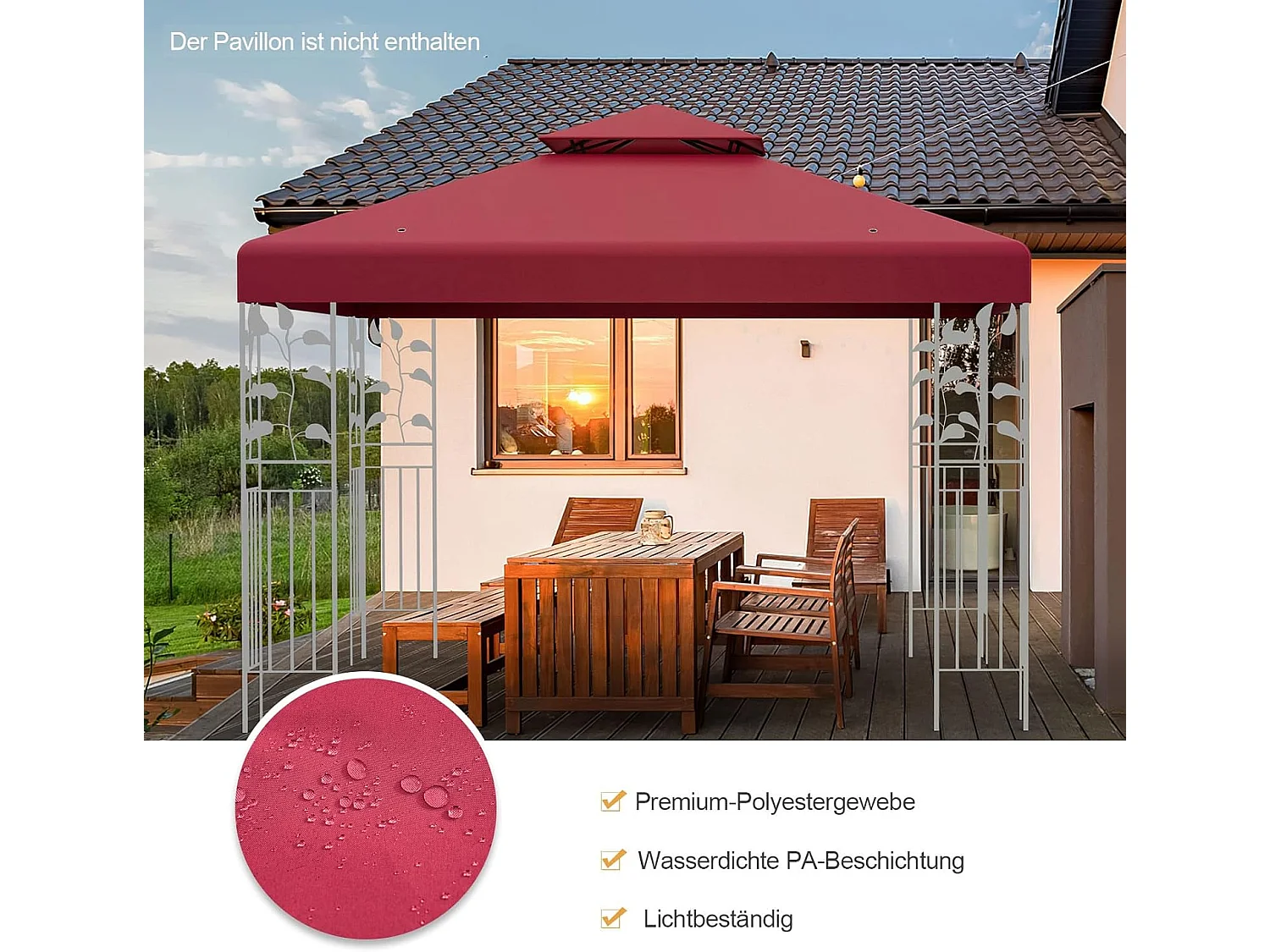 3 x 3 m reservedak voor paviljoen,paviljoendak, vervangende hoes met afvoergaten en klittenbandsluitingen, paviljoenafdekking ZB32740