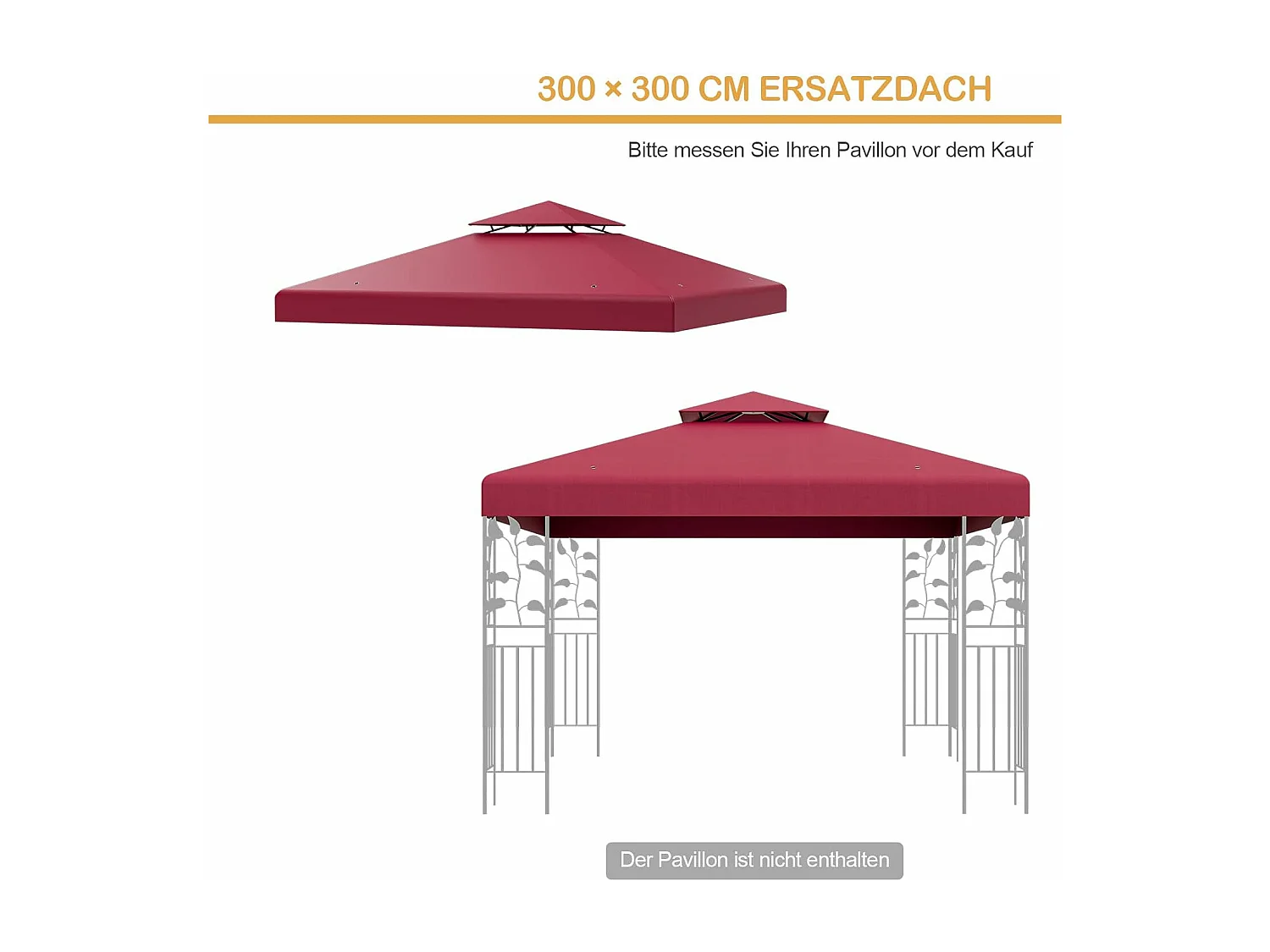 3 x 3 m reservedak voor paviljoen,paviljoendak, vervangende hoes met afvoergaten en klittenbandsluitingen, paviljoenafdekking ZB32740