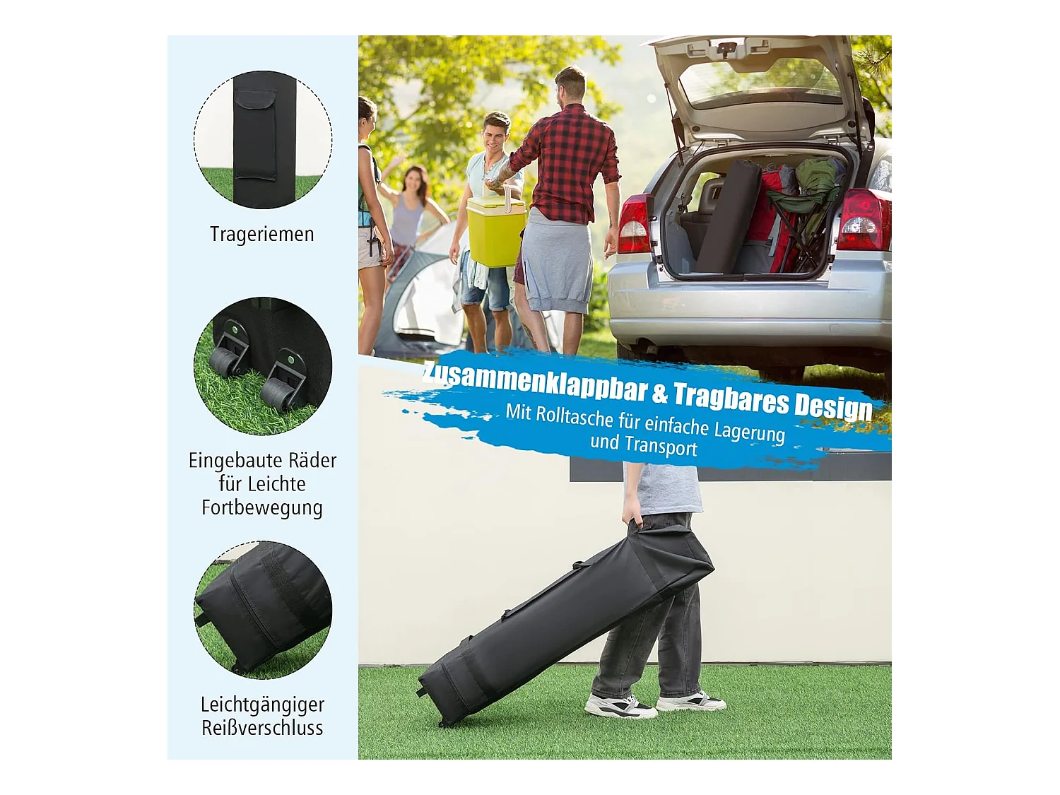 3 x 6 m pop-up paviljoen met zijwanden en luifels, vouwpaviljoen,winterbestendig, uv-bescherming 50+, tuintent met roltas, partytent,ZB32924