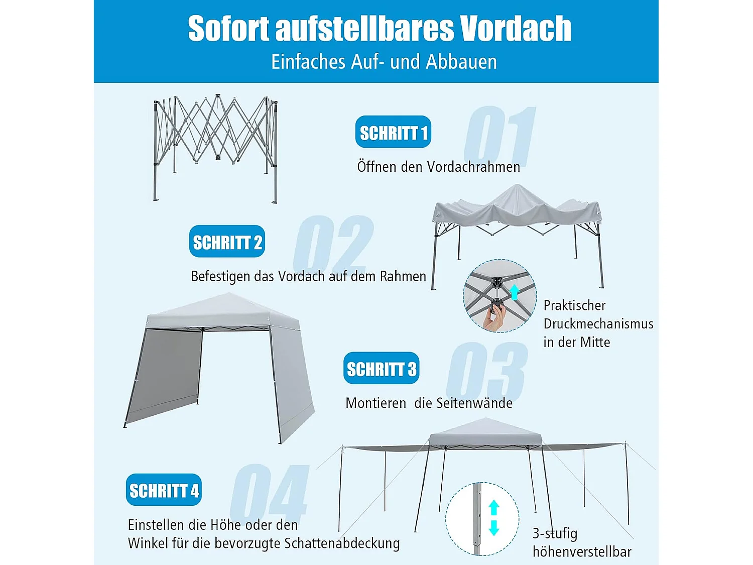 3 x 6 m pop-up paviljoen met zijwanden en luifels, vouwpaviljoen,winterbestendig, uv-bescherming 50+, tuintent met roltas, partytent,ZB32924