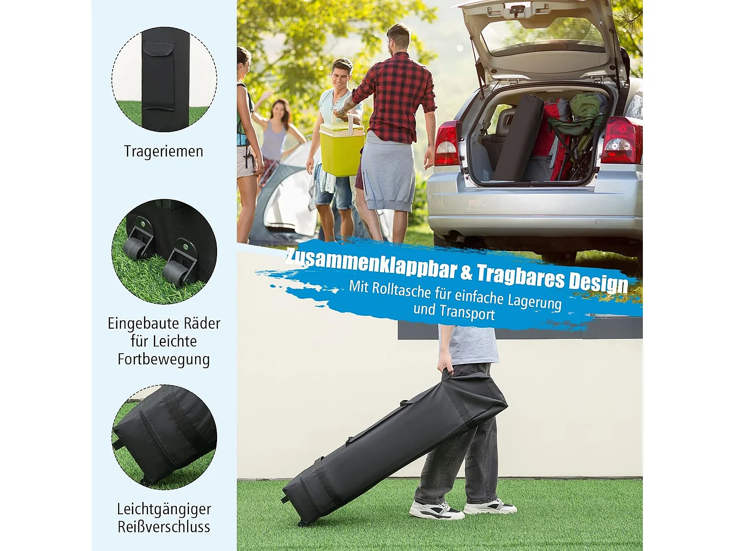 3 x 6 m pop-up paviljoen met zijwanden en luifels, vouwpaviljoen,winterbestendig, uv-bescherming 50+, tuintent met roltas, partytent,ZB32924