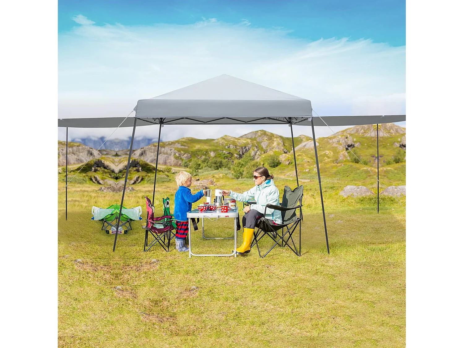 3 x 6 m pop-up paviljoen met zijwanden en luifels, vouwpaviljoen,winterbestendig, uv-bescherming 50+, tuintent met roltas, partytent,ZB32924