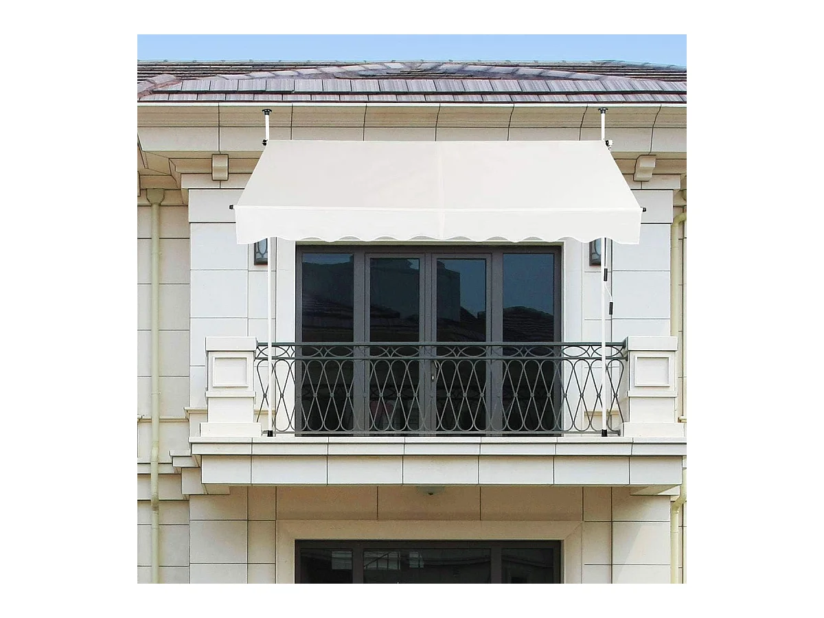 Klemluifel, 200 cm breed, balkonluifel zonder boren, uv-bestendig, in hoogte verstelbaar,luifel met handslinger, zonneluifel,beigeZB33759