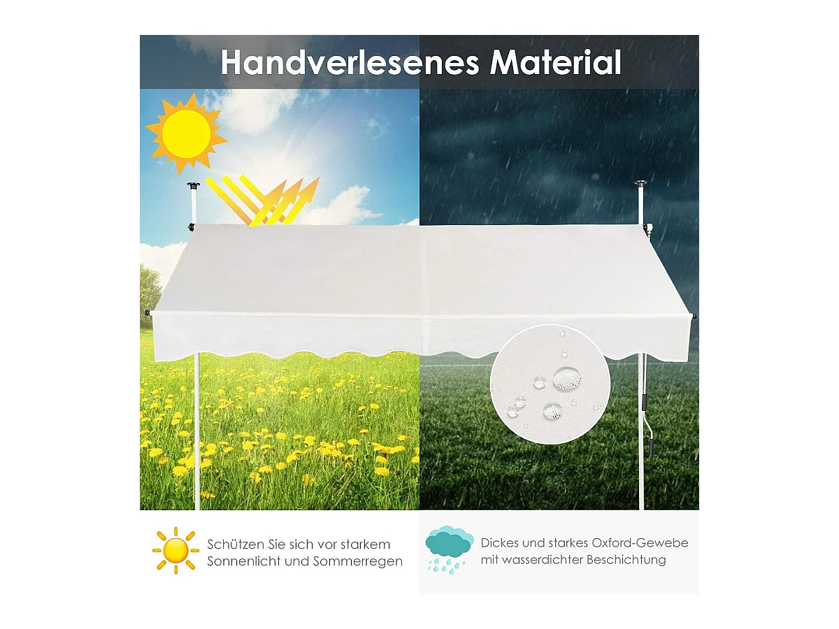 Klemluifel, 200 cm breed, balkonluifel zonder boren, uv-bestendig, in hoogte verstelbaar,luifel met handslinger, zonneluifel,beigeZB33759