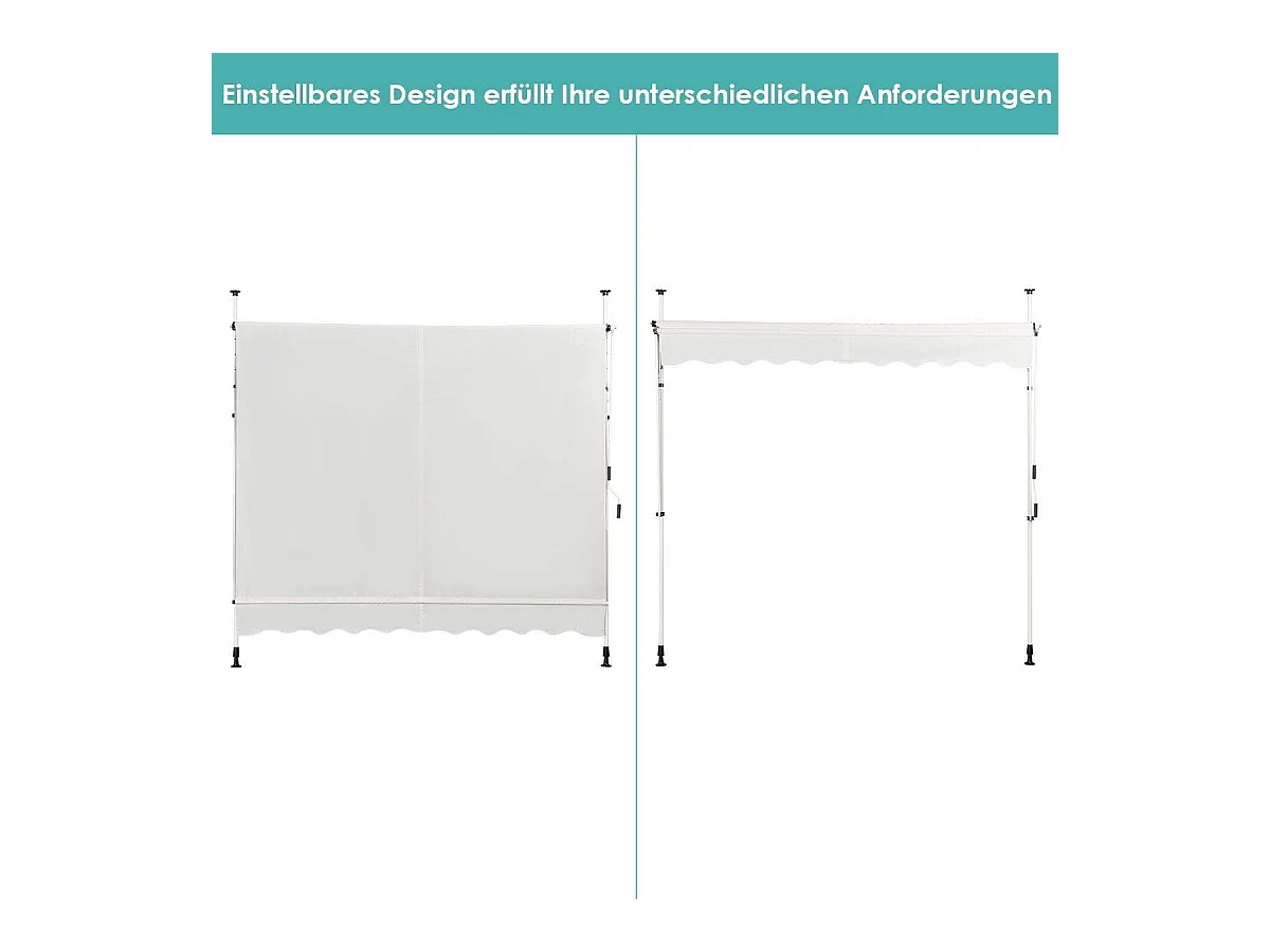 Klemluifel, 200 cm breed, balkonluifel zonder boren, uv-bestendig, in hoogte verstelbaar,luifel met handslinger, zonneluifel,beigeZB33759