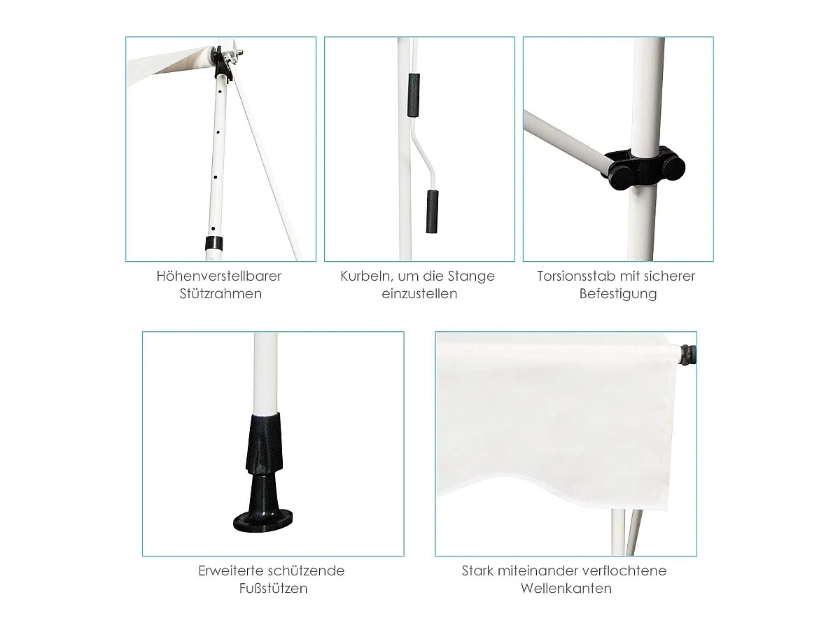 Klemluifel, 200 cm breed, balkonluifel zonder boren, uv-bestendig, in hoogte verstelbaar,luifel met handslinger, zonneluifel,beigeZB33759