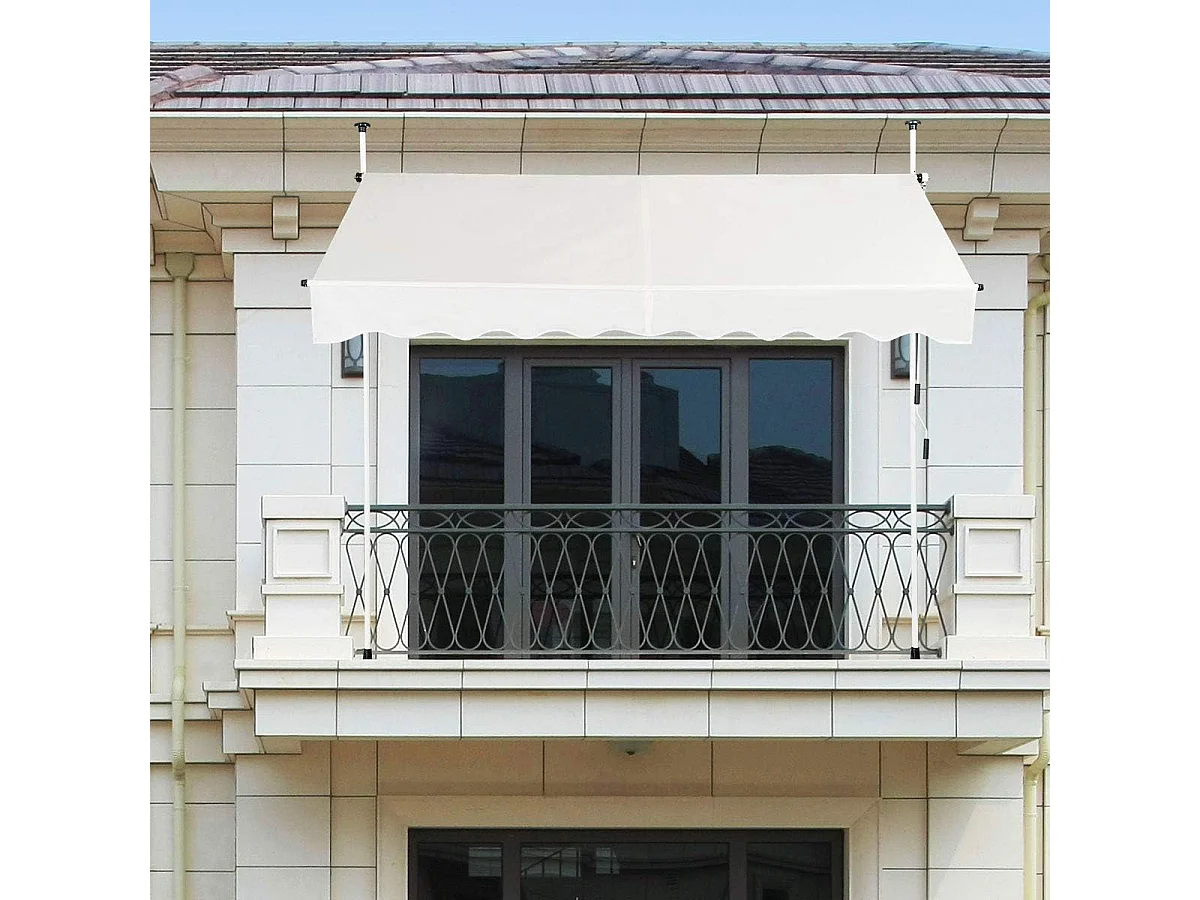 Klemluifel, 200 cm breed, balkonluifel zonder boren, uv-bestendig, in hoogte verstelbaar,luifel met handslinger, zonneluifel,beigeZB33759