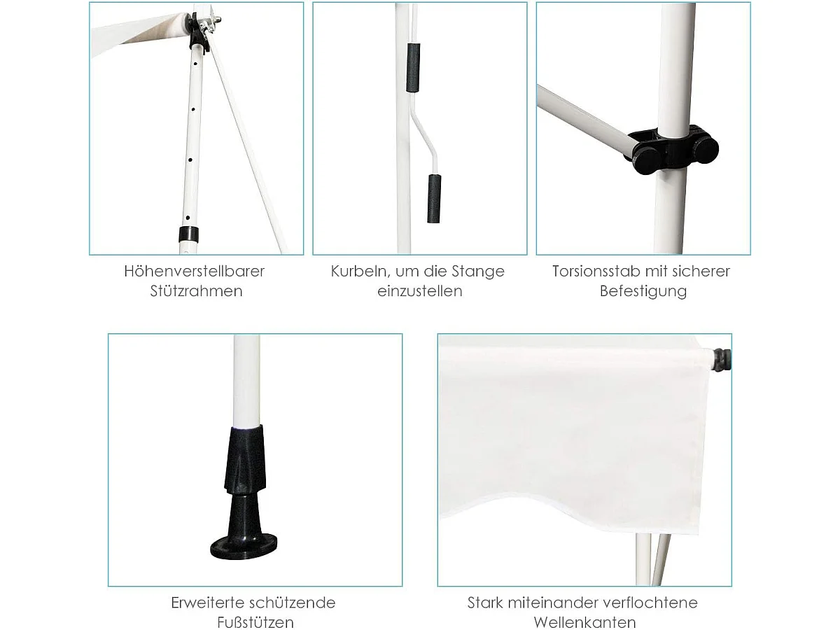 Klemluifel, 200 cm breed, balkonluifel zonder boren, uv-bestendig, in hoogte verstelbaar,luifel met handslinger, zonneluifel,beigeZB33759