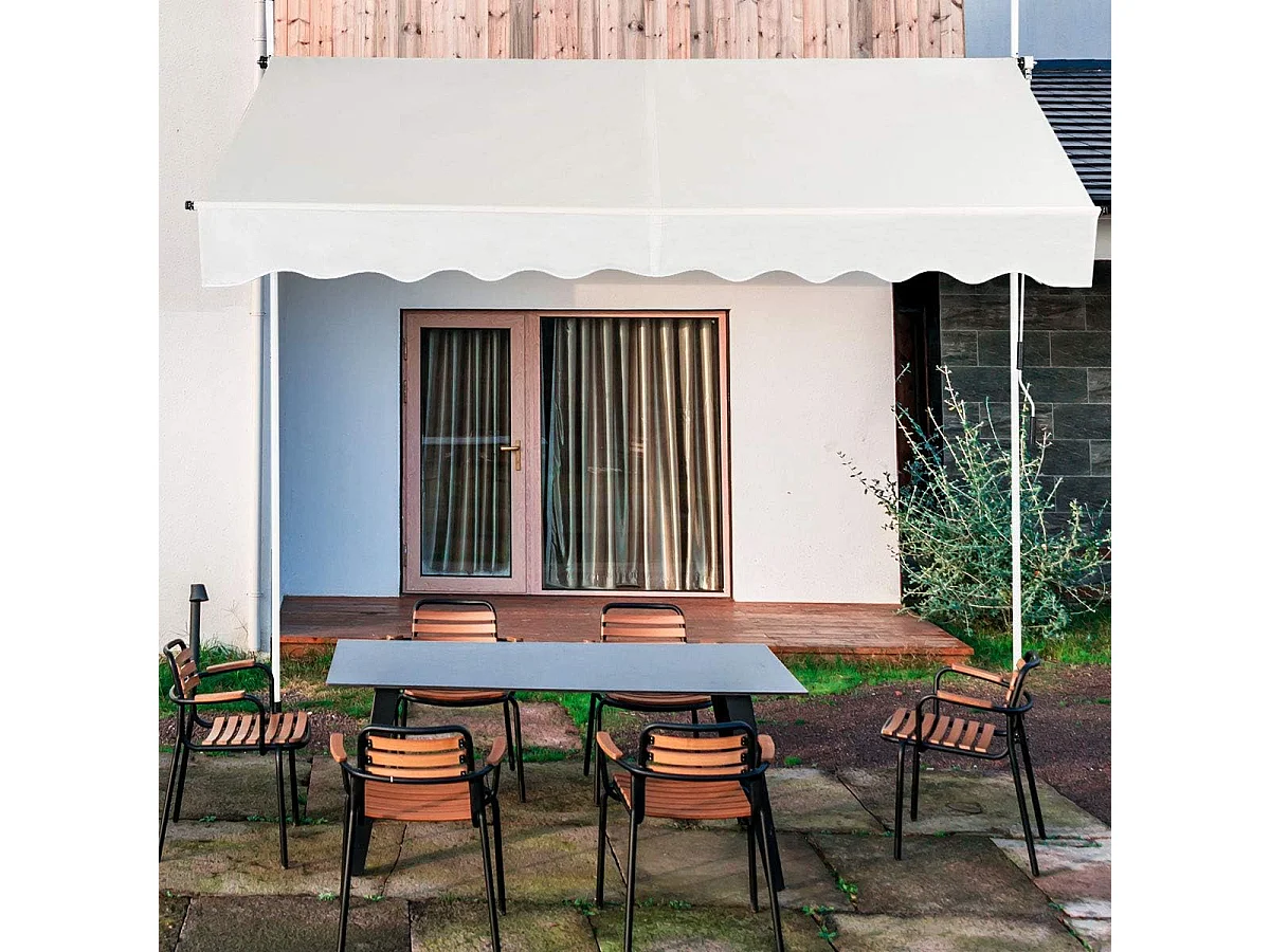 Klemluifel, 200 cm breed, balkonluifel zonder boren, uv-bestendig, in hoogte verstelbaar,luifel met handslinger, zonneluifel,beigeZB33759