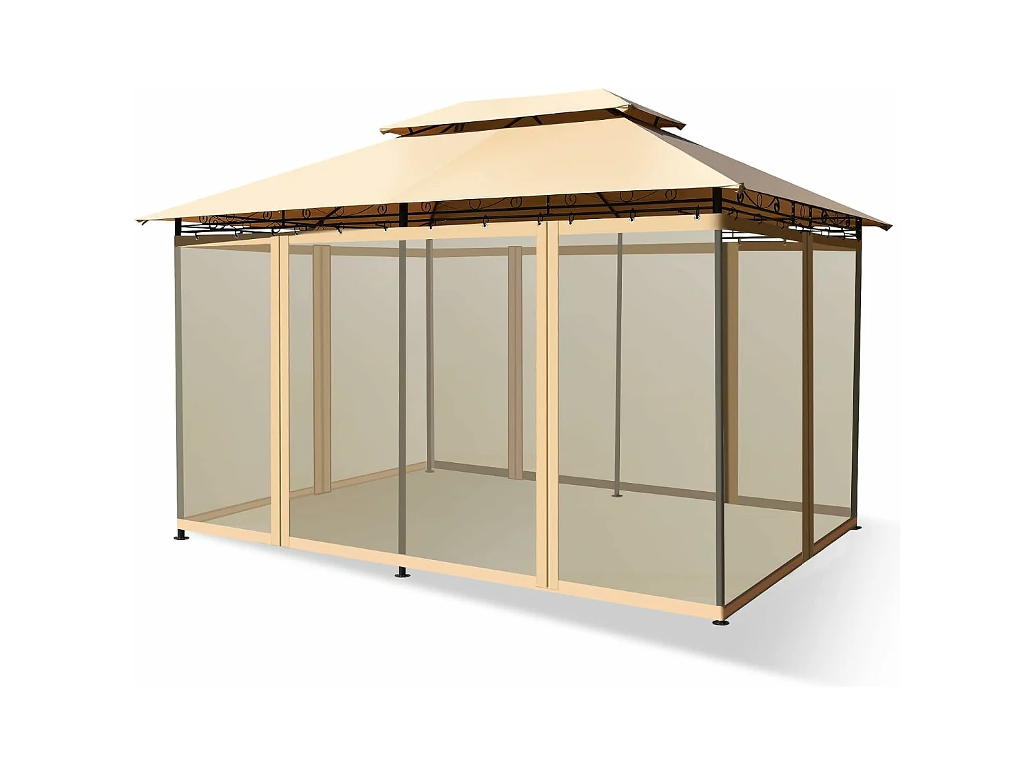 Paviljoen, metaal, 3 x 4 m, tuinpaviljoen, luxe tuintent, feesttent, feesttent, stabiel, voor picknicken, grillen, bruiloften (bruin)ZB32576