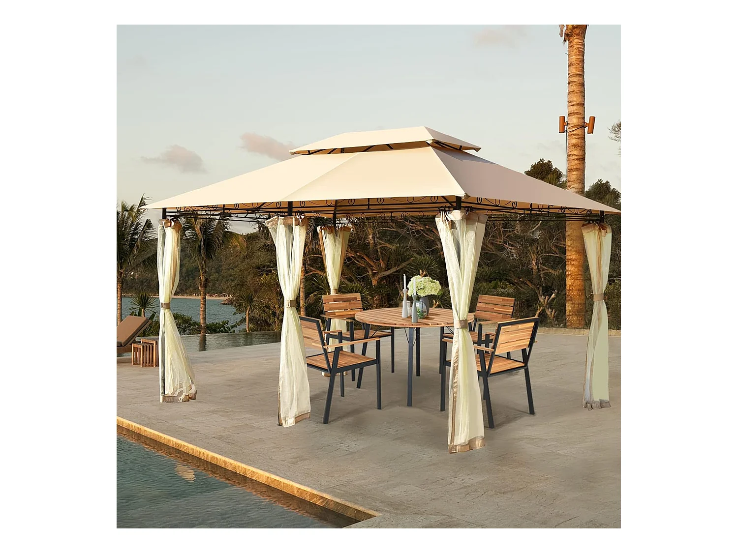 Paviljoen, metaal, 3 x 4 m, tuinpaviljoen, luxe tuintent, feesttent, feesttent, stabiel, voor picknicken, grillen, bruiloften (bruin)ZB32576