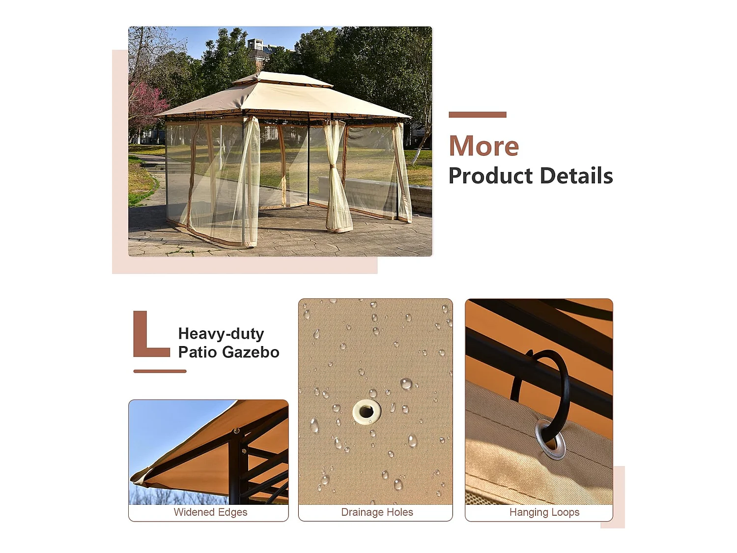 Paviljoen, metaal, 3 x 4 m, tuinpaviljoen, luxe tuintent, feesttent, feesttent, stabiel, voor picknicken, grillen, bruiloften (bruin)ZB32576