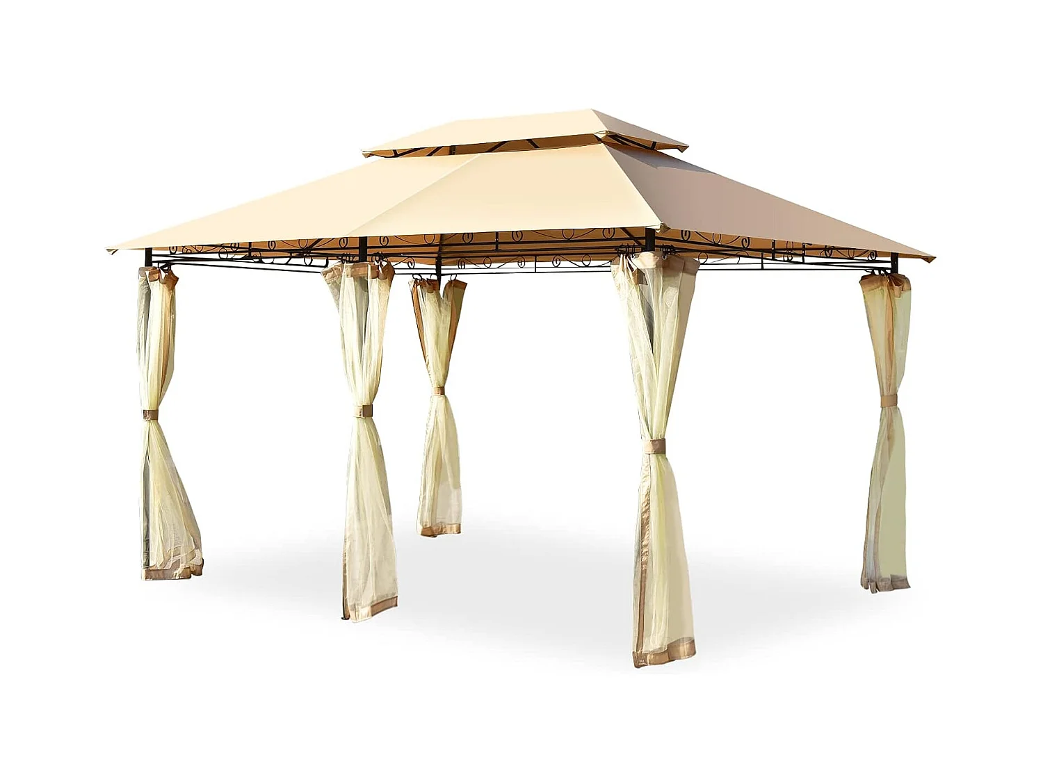 Paviljoen, metaal, 3 x 4 m, tuinpaviljoen, luxe tuintent, feesttent, feesttent, stabiel, voor picknicken, grillen, bruiloften (bruin)ZB32576