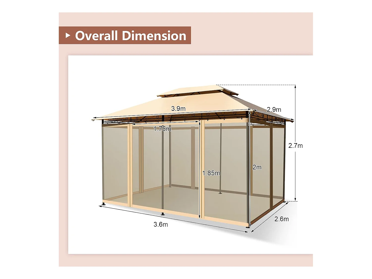 Paviljoen, metaal, 3 x 4 m, tuinpaviljoen, luxe tuintent, feesttent, feesttent, stabiel, voor picknicken, grillen, bruiloften (bruin)ZB32576