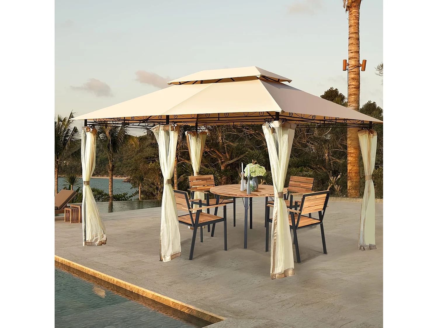 Paviljoen, metaal, 3 x 4 m, tuinpaviljoen, luxe tuintent, feesttent, feesttent, stabiel, voor picknicken, grillen, bruiloften (bruin)ZB32576