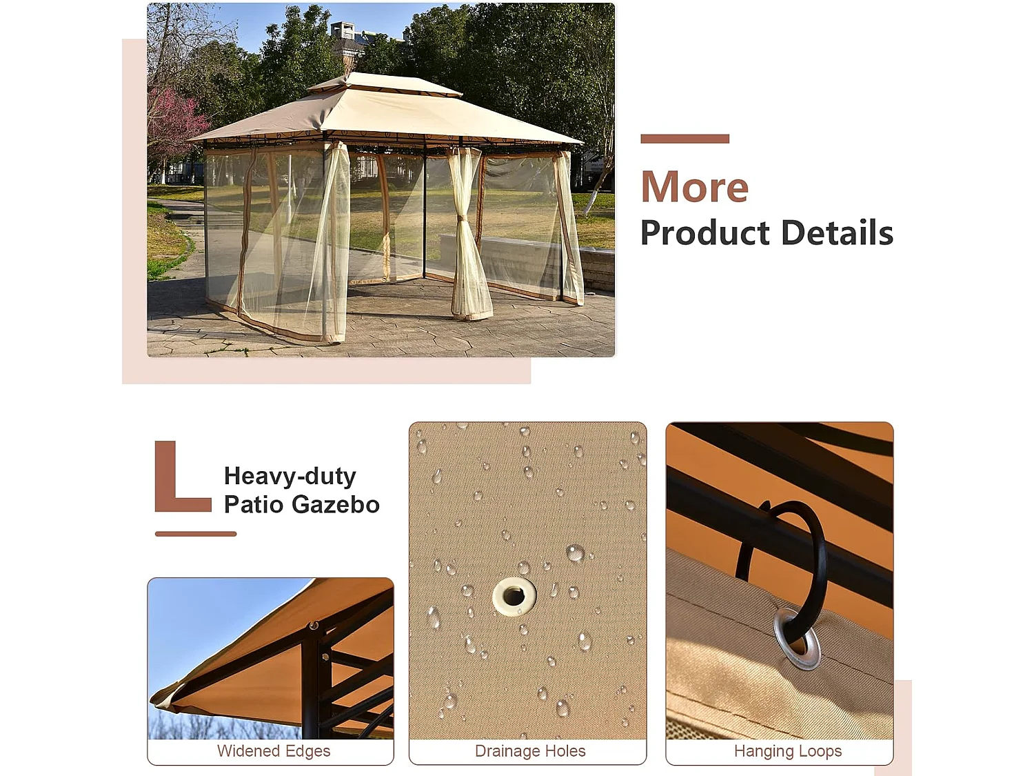 Paviljoen, metaal, 3 x 4 m, tuinpaviljoen, luxe tuintent, feesttent, feesttent, stabiel, voor picknicken, grillen, bruiloften (bruin)ZB32576