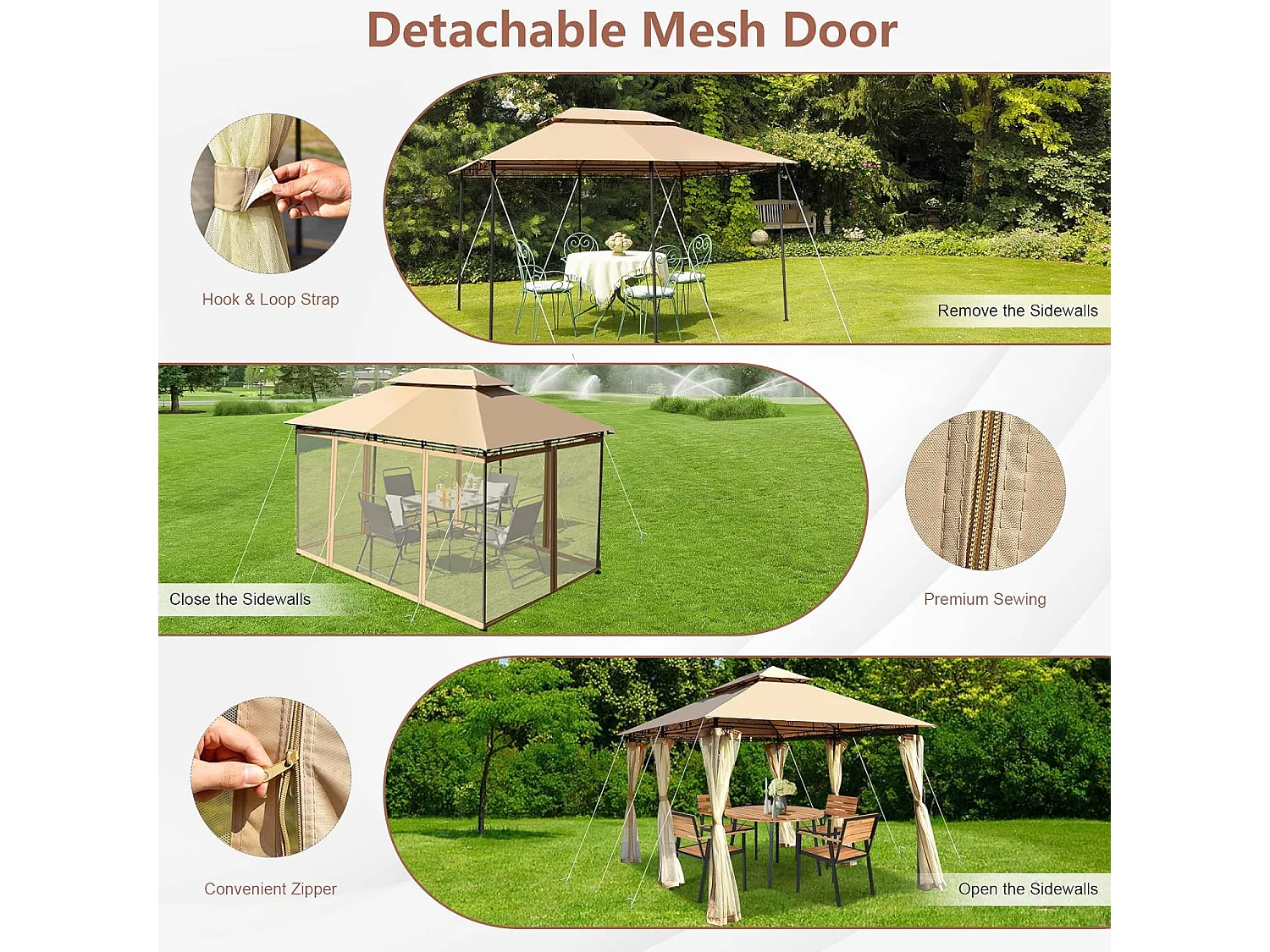 Paviljoen, metaal, 3 x 4 m, tuinpaviljoen, luxe tuintent, feesttent, feesttent, stabiel, voor picknicken, grillen, bruiloften (bruin)ZB32576