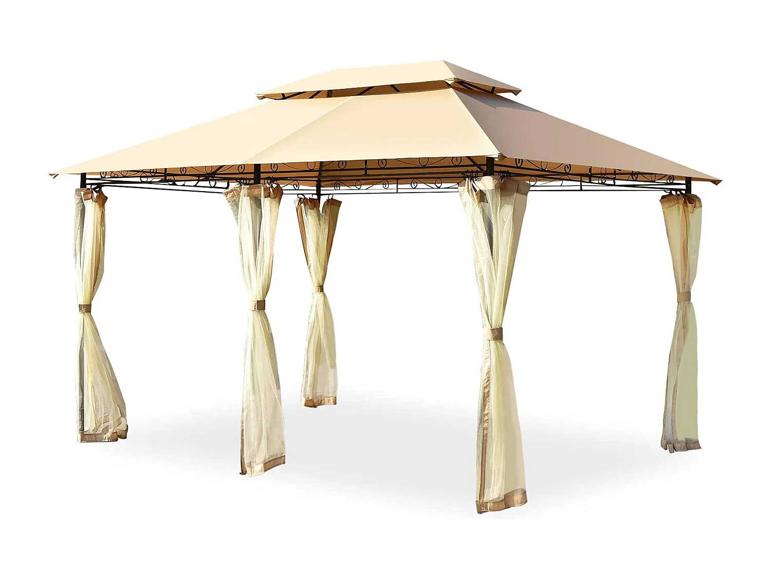 Paviljoen, metaal, 3 x 4 m, tuinpaviljoen, luxe tuintent, feesttent, feesttent, stabiel, voor picknicken, grillen, bruiloften (bruin)ZB32576