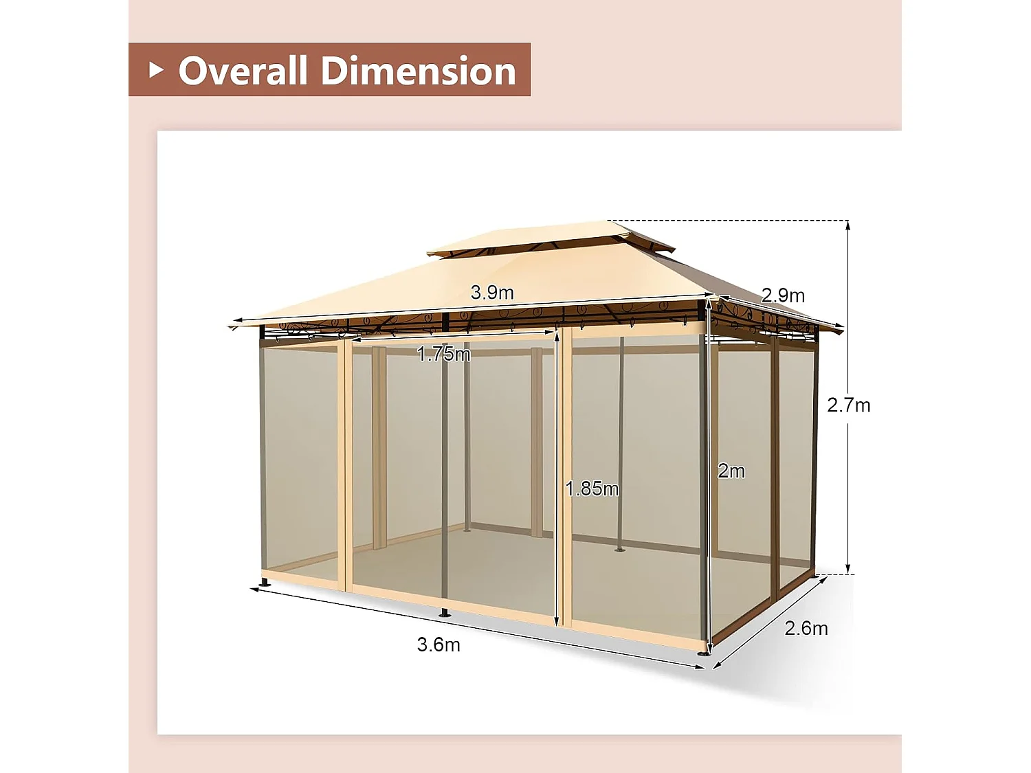 Paviljoen, metaal, 3 x 4 m, tuinpaviljoen, luxe tuintent, feesttent, feesttent, stabiel, voor picknicken, grillen, bruiloften (bruin)ZB32576