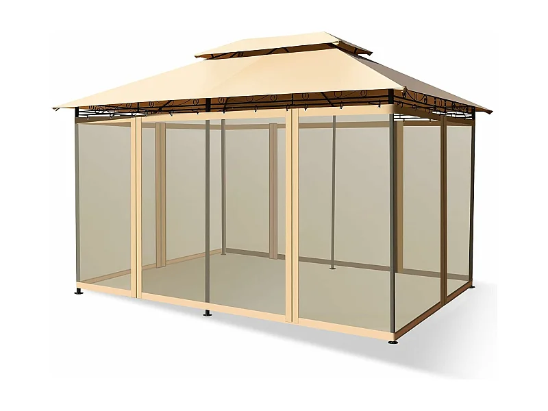 Paviljoen, metaal, 3 x 4 m, tuinpaviljoen, luxe tuintent, feesttent, feesttent, stabiel, voor picknicken, grillen, bruiloften (bruin)ZB32576