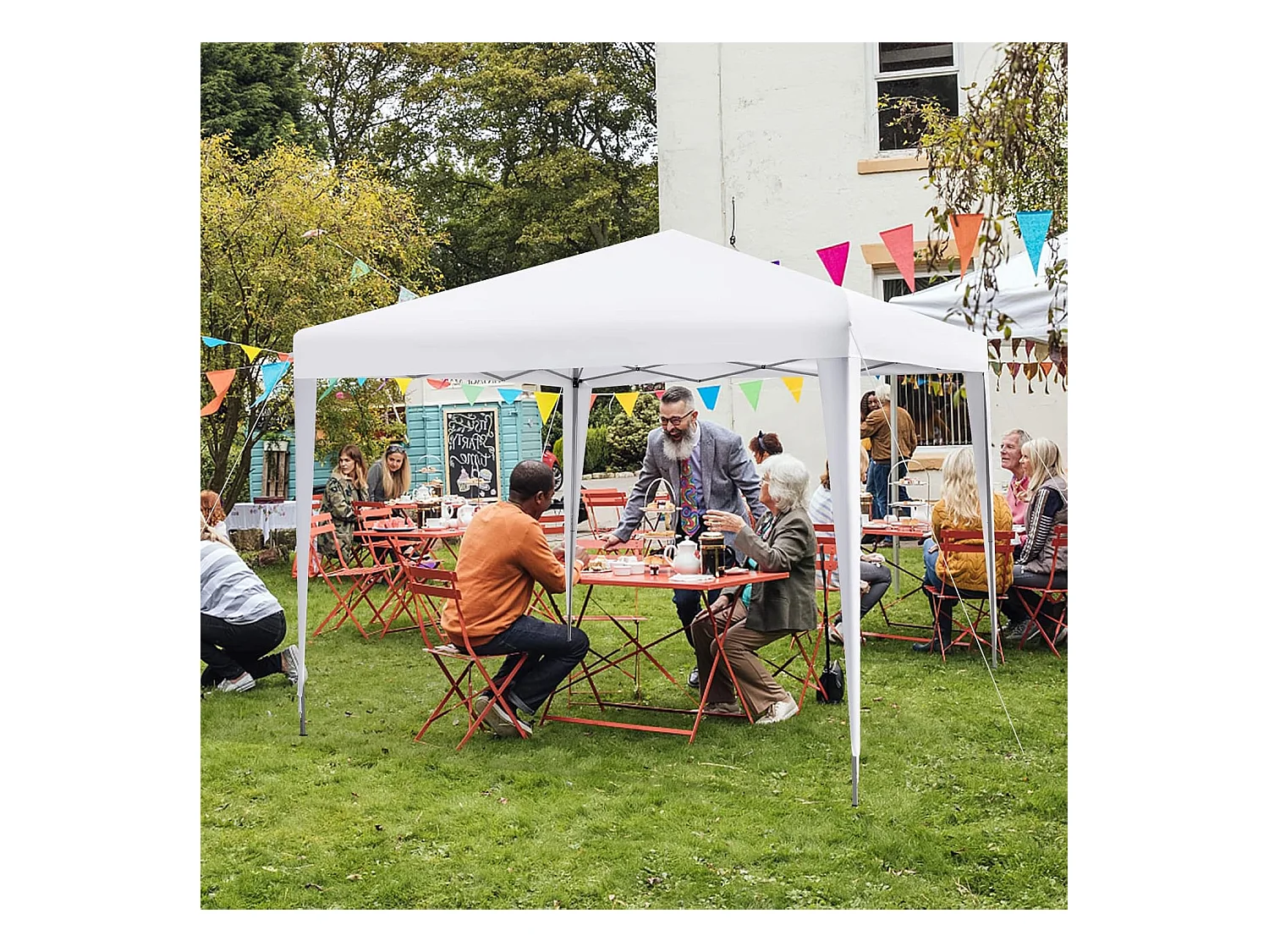3x3m pop-up paviljoen, opvouwbaar, tuintent, in hoogte verstelbaar, waterdicht, tuinpaviljoen met draagtas, voor tuin, strand,terras (wit)ZB32016