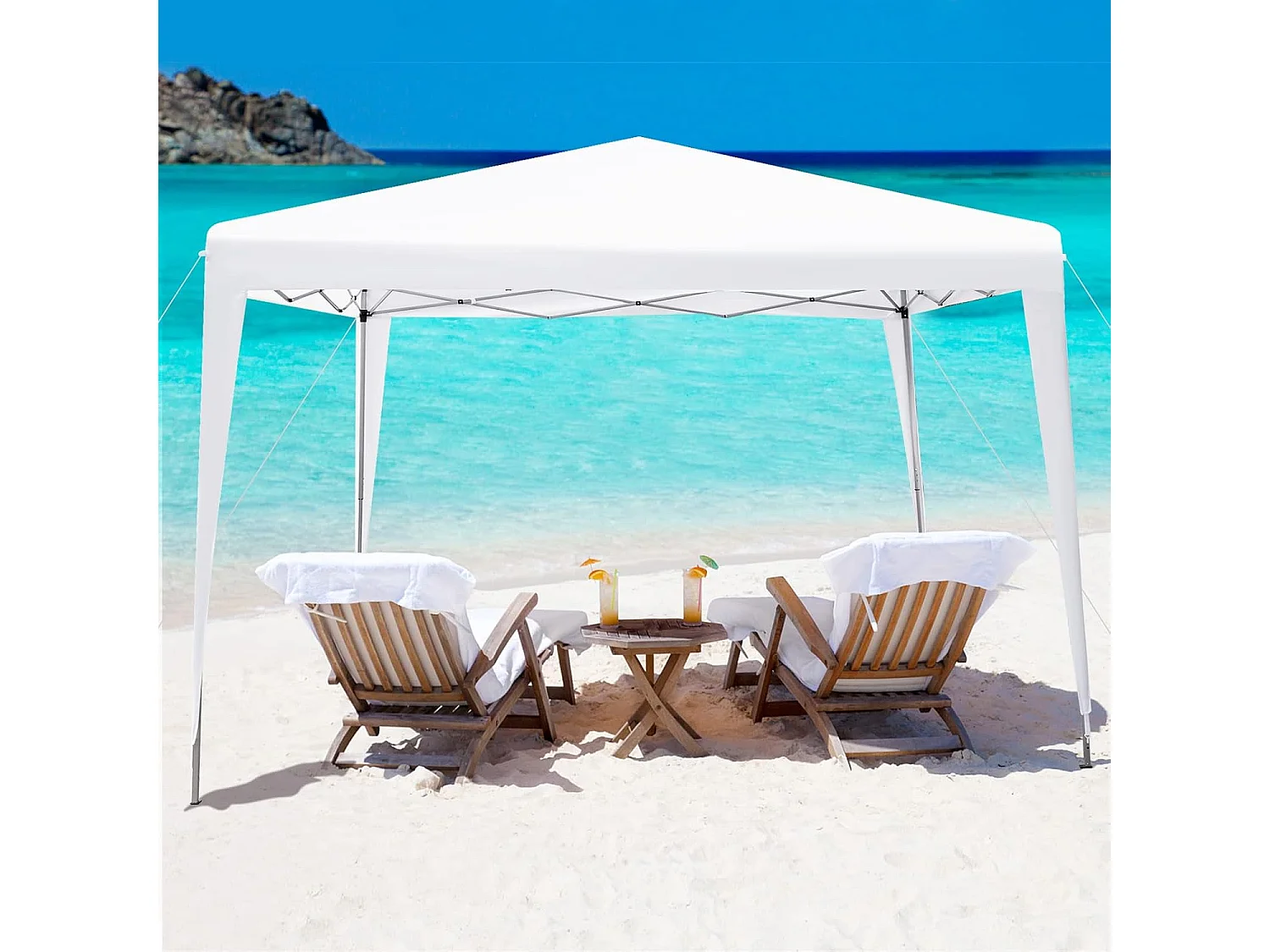 3x3m pop-up paviljoen, opvouwbaar, tuintent, in hoogte verstelbaar, waterdicht, tuinpaviljoen met draagtas, voor tuin, strand,terras (wit)ZB32016