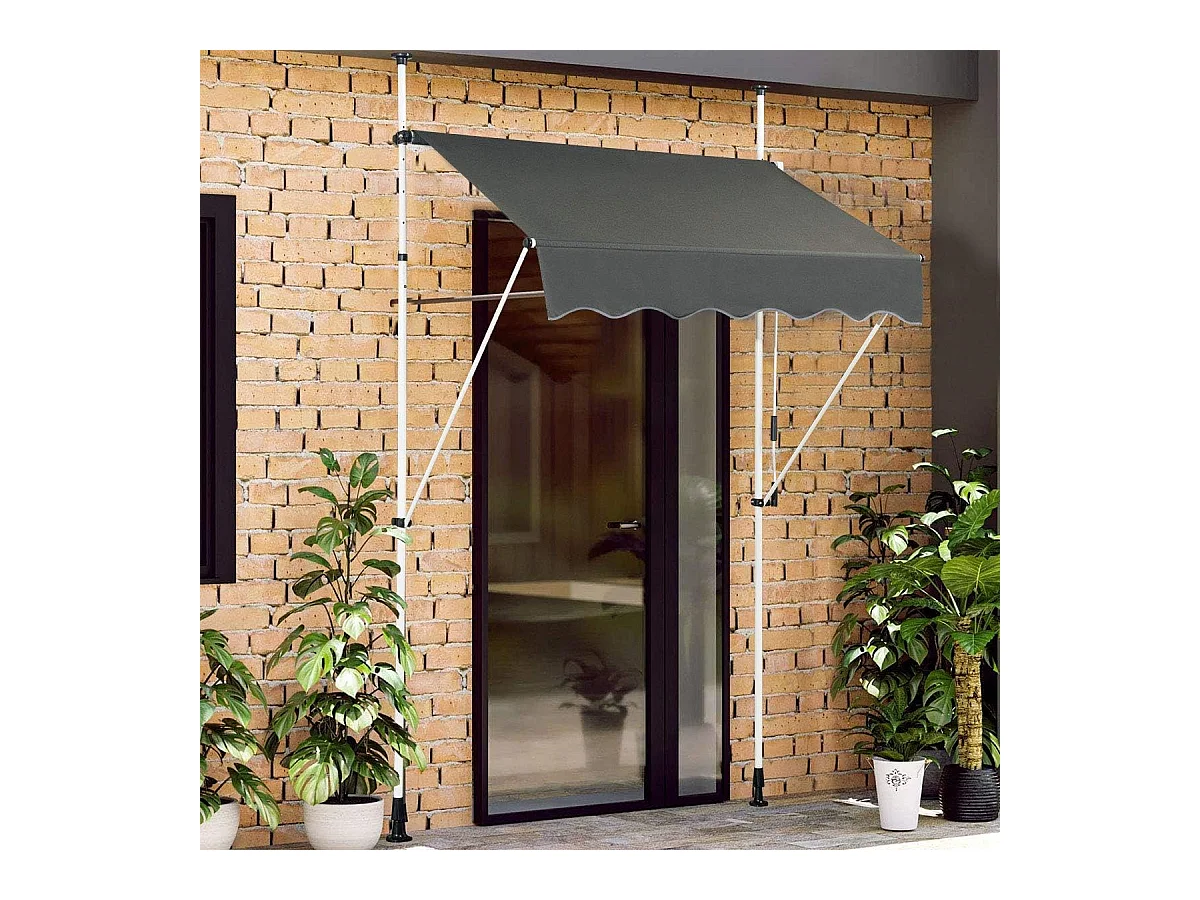 Klemluifel, 150 cm breed, balkonluifel zonder boren, uv-bestendig, in hoogte verstelbaar,luifel met handslinger, zonneluifel,grijsAB92530