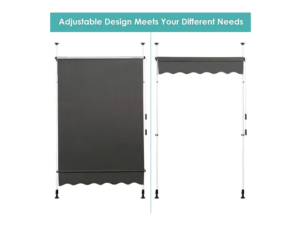Klemluifel, 150 cm breed, balkonluifel zonder boren, uv-bestendig, in hoogte verstelbaar,luifel met handslinger, zonneluifel,grijsAB92530