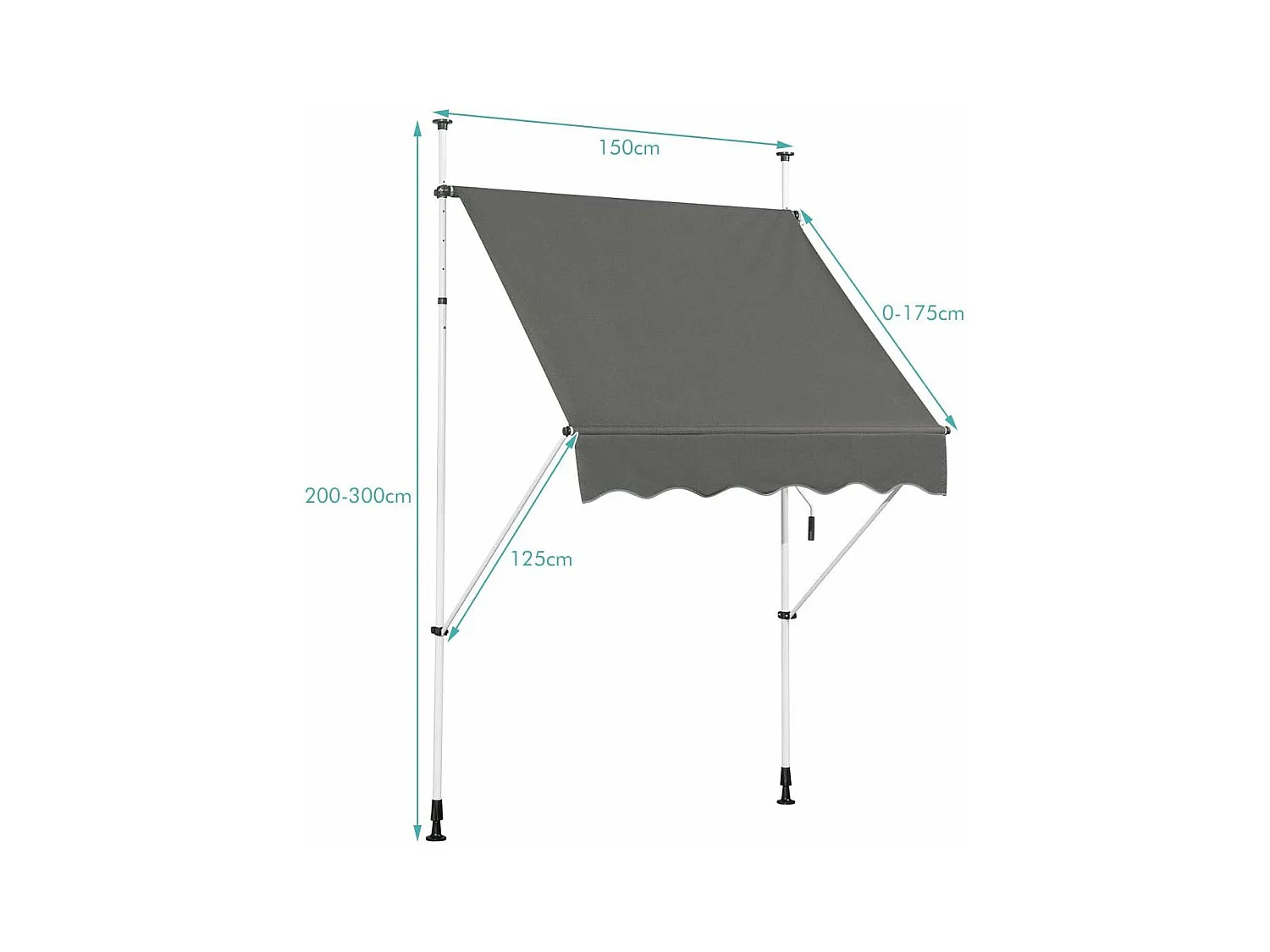 Klemluifel, 150 cm breed, balkonluifel zonder boren, uv-bestendig, in hoogte verstelbaar,luifel met handslinger, zonneluifel,grijsAB92530