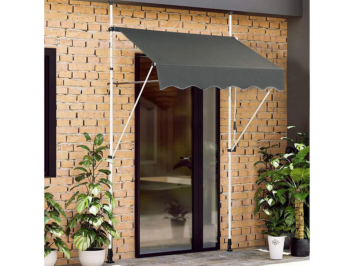 Klemluifel, 150 cm breed, balkonluifel zonder boren, uv-bestendig, in hoogte verstelbaar,luifel met handslinger, zonneluifel,grijsAB92530
