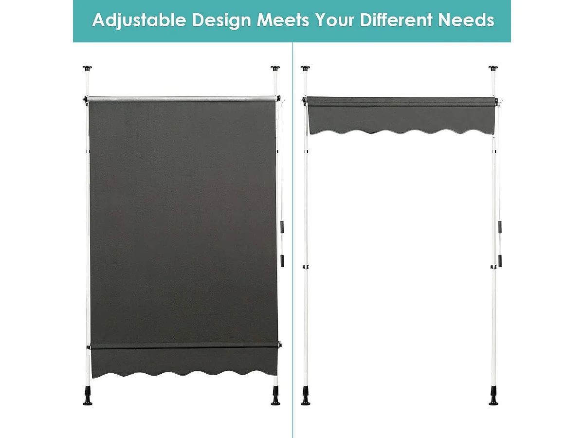 Klemluifel, 150 cm breed, balkonluifel zonder boren, uv-bestendig, in hoogte verstelbaar,luifel met handslinger, zonneluifel,grijsAB92530