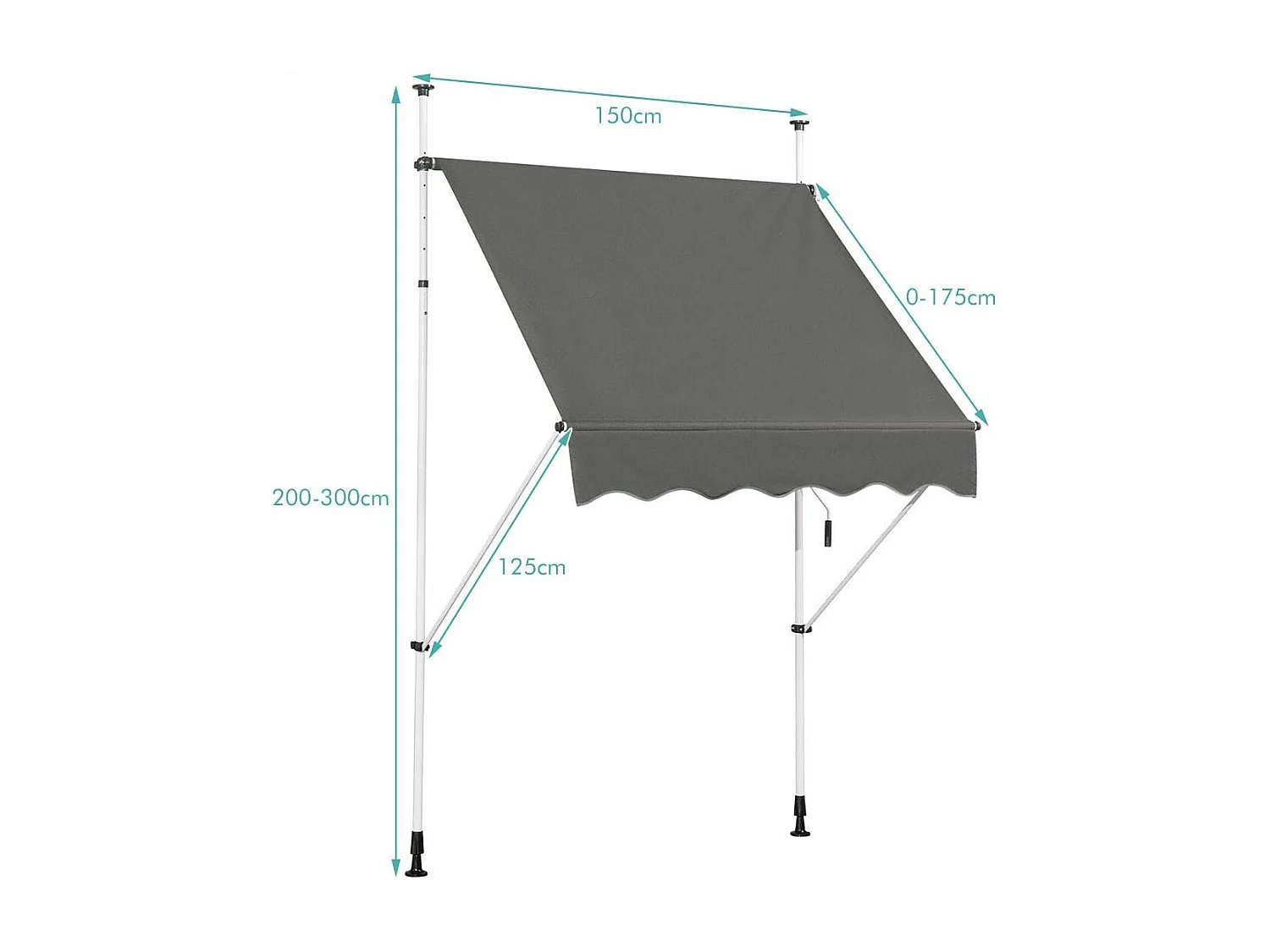 Klemluifel, 150 cm breed, balkonluifel zonder boren, uv-bestendig, in hoogte verstelbaar,luifel met handslinger, zonneluifel,grijsAB92530