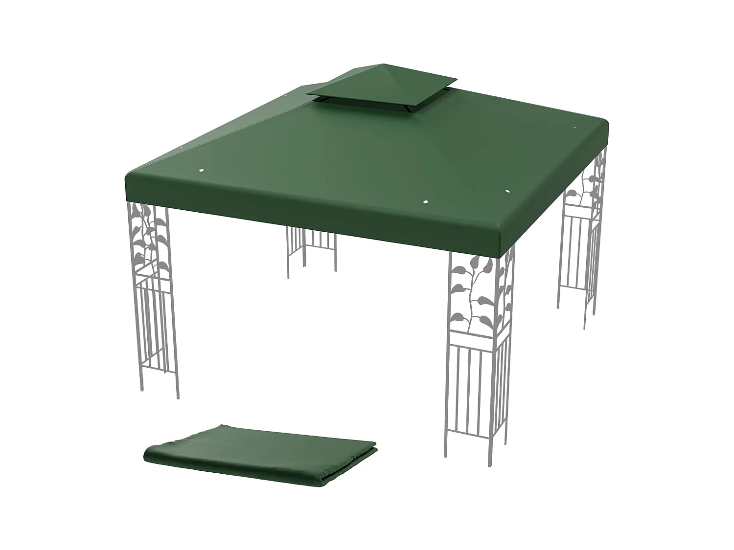 Vervangend dak voor paviljoen, paviljoendak, vervangende hoes met schoorsteendak, afvoergaten en klittenbandsluitingen (groen)ZB32740